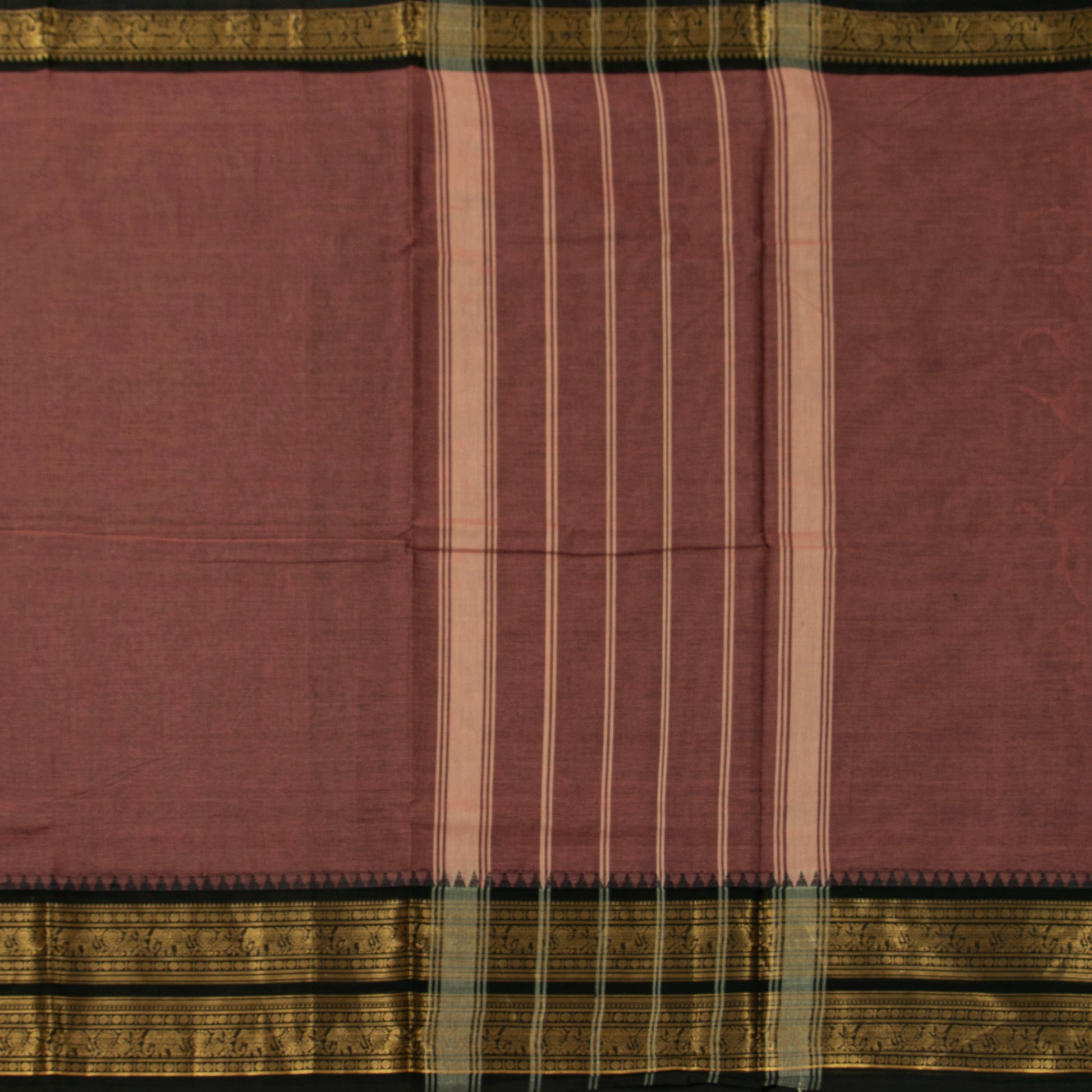 Gheva And Black Kanchi Cotton Saree For Festive Wear PV MM KC 732 - Cotton Saree - Panjavarnam PV MM KC 732