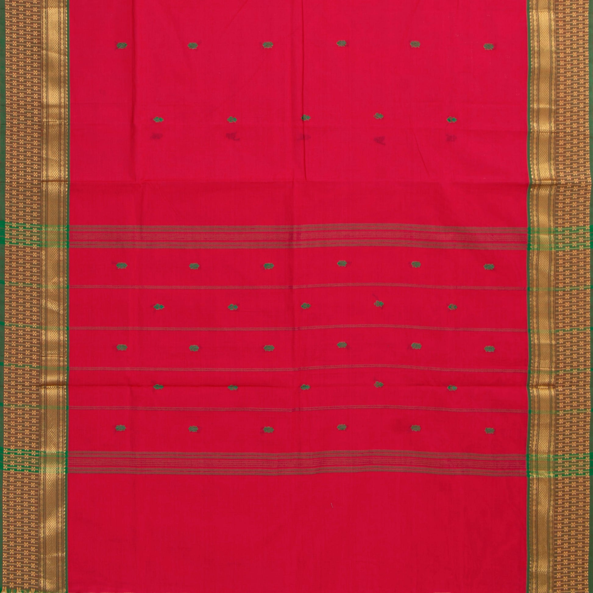 Pink And Green Kanchi Cotton Saree For Festive Wear PV MM KC 827 - Cotton Saree - Panjavarnam PV MM KC 827