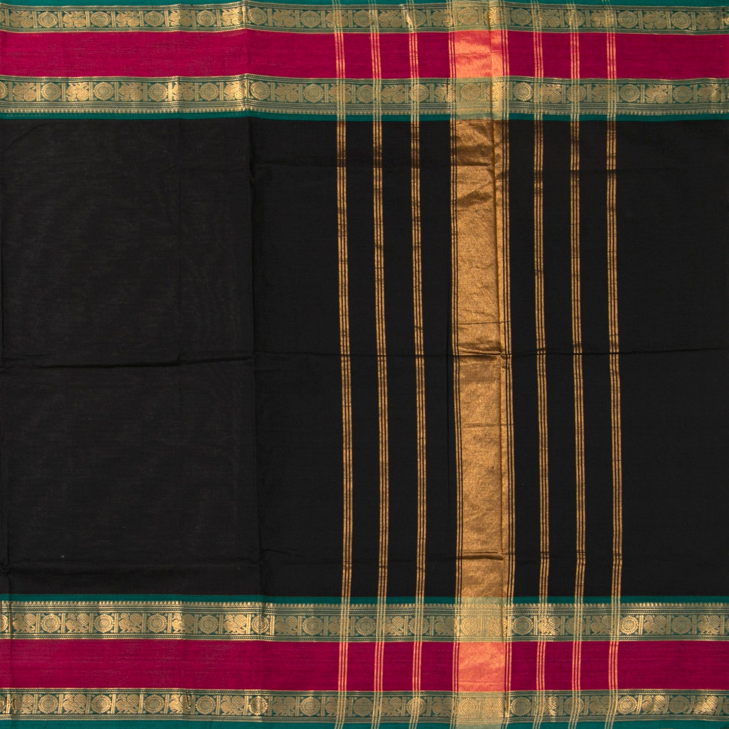 Black And Teal Kanchi Cotton Saree For Festive Wear PV MM KC 731 - Cotton Saree - Panjavarnam PV MM KC 731