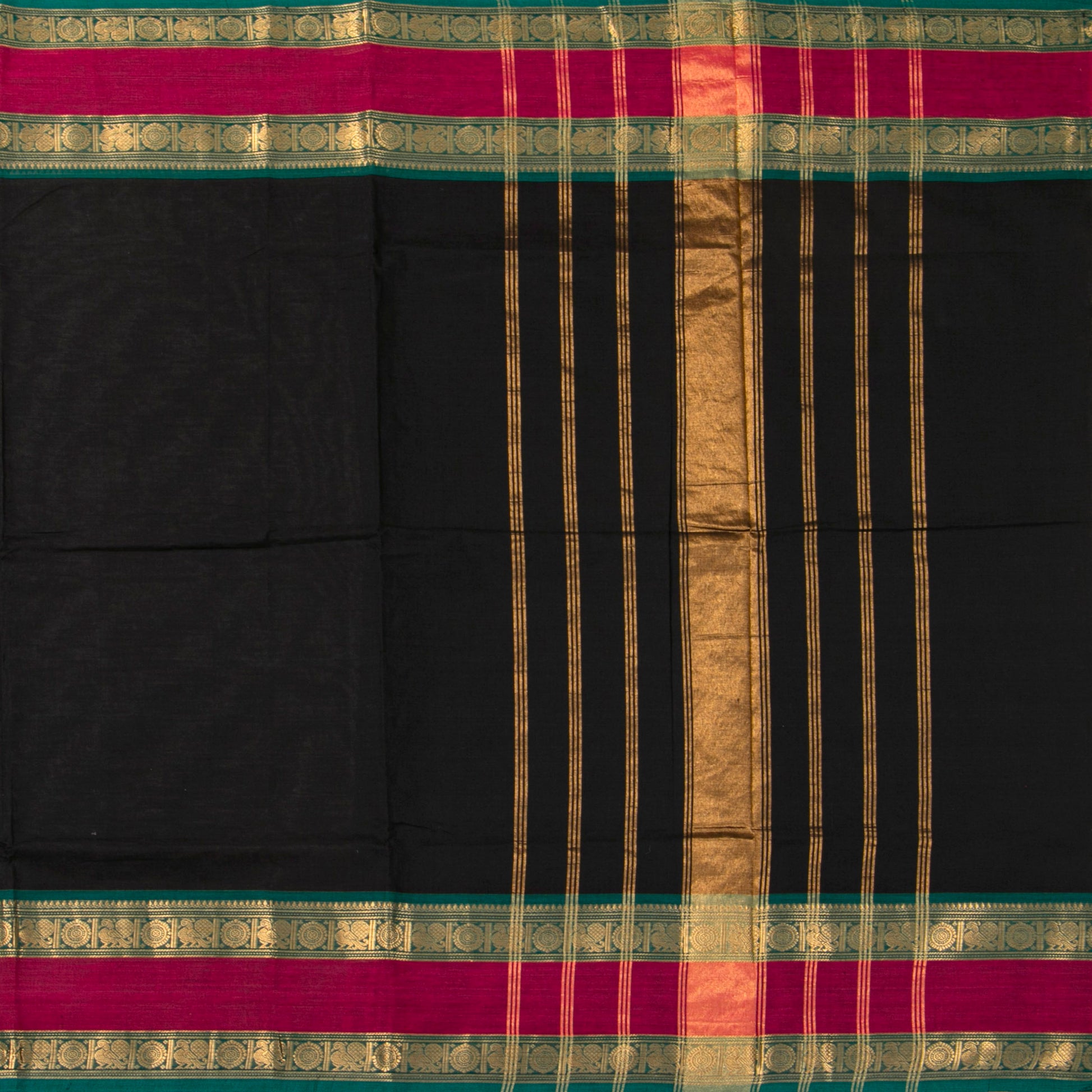 Black And Teal Kanchi Cotton Saree For Festive Wear PV MM KC 731 - Cotton Saree - Panjavarnam PV MM KC 731