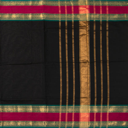 Black And Teal Kanchi Cotton Saree For Festive Wear PV MM KC 731 - Cotton Saree - Panjavarnam PV MM KC 731