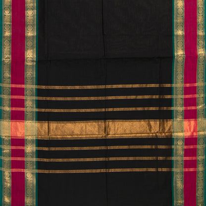 Black And Teal Kanchi Cotton Saree For Festive Wear PV MM KC 731 - Cotton Saree - Panjavarnam PV MM KC 731