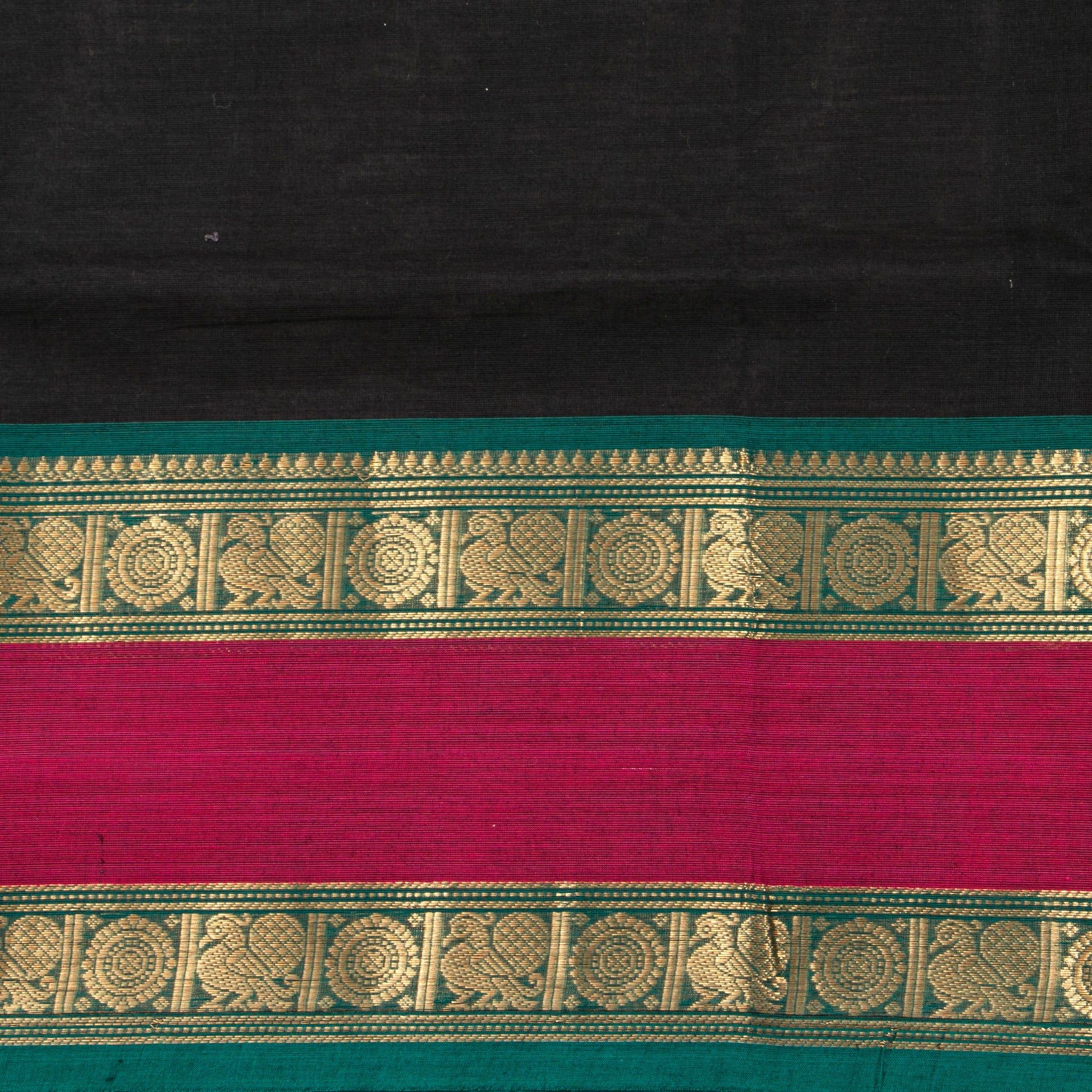 Black And Teal Kanchi Cotton Saree For Festive Wear PV MM KC 731 - Cotton Saree - Panjavarnam PV MM KC 731