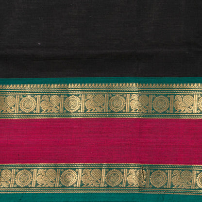 Black And Teal Kanchi Cotton Saree For Festive Wear PV MM KC 731 - Cotton Saree - Panjavarnam PV MM KC 731