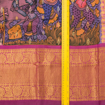 Village Life Themed Handpainted Kalamkari Kanchipuram Silk Saree For Office Wear PV KAI KGS 103