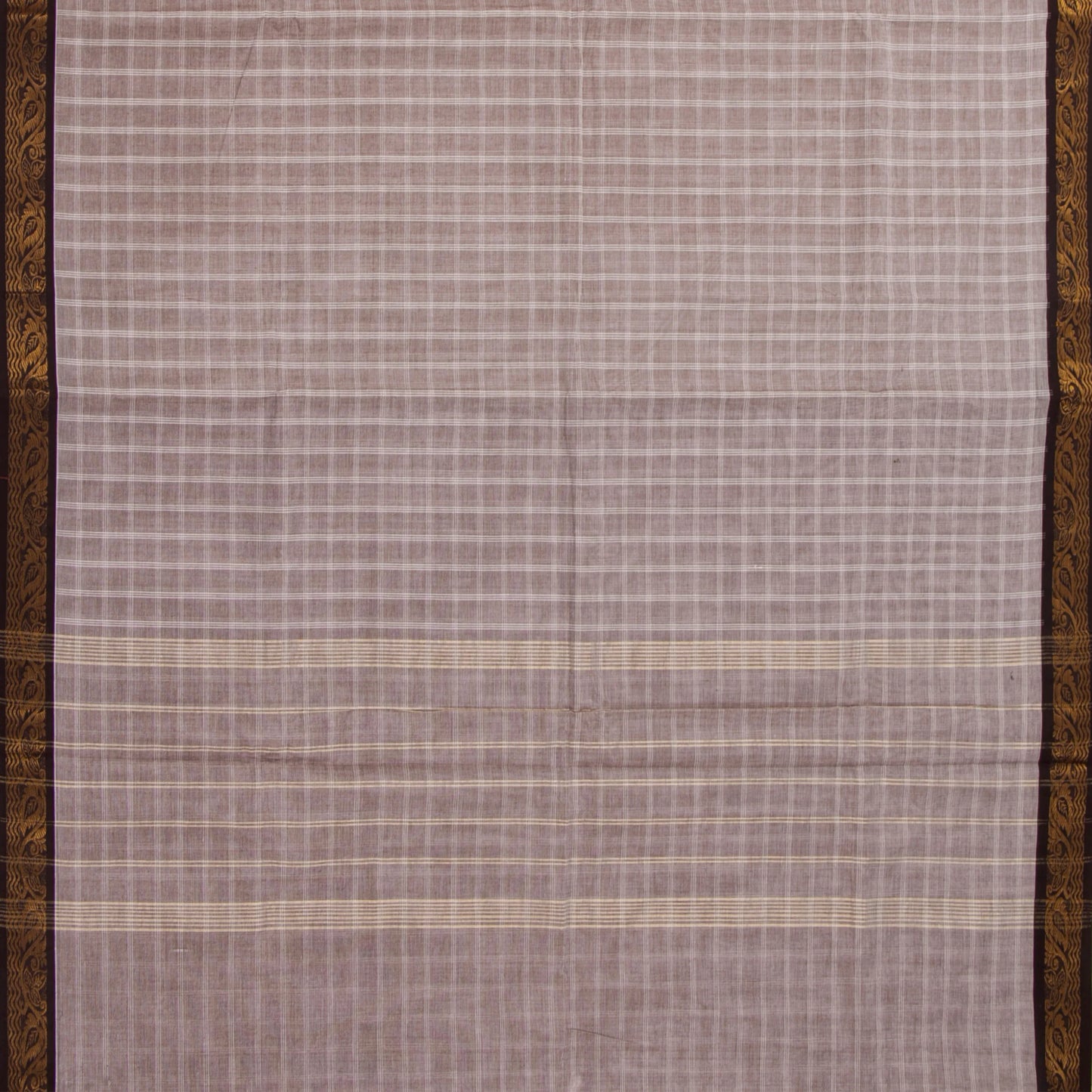 Beige And Brown Checked Kanchi Cotton Saree For Office Wear PV M KC 351