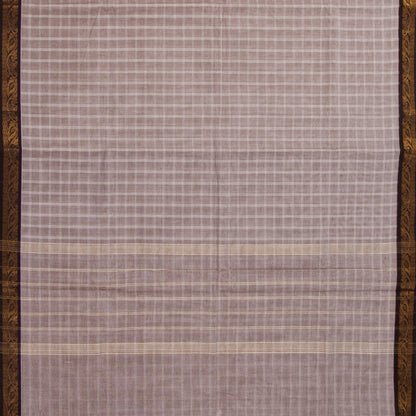 Beige And Brown Checked Kanchi Cotton Saree For Office Wear PV M KC 351