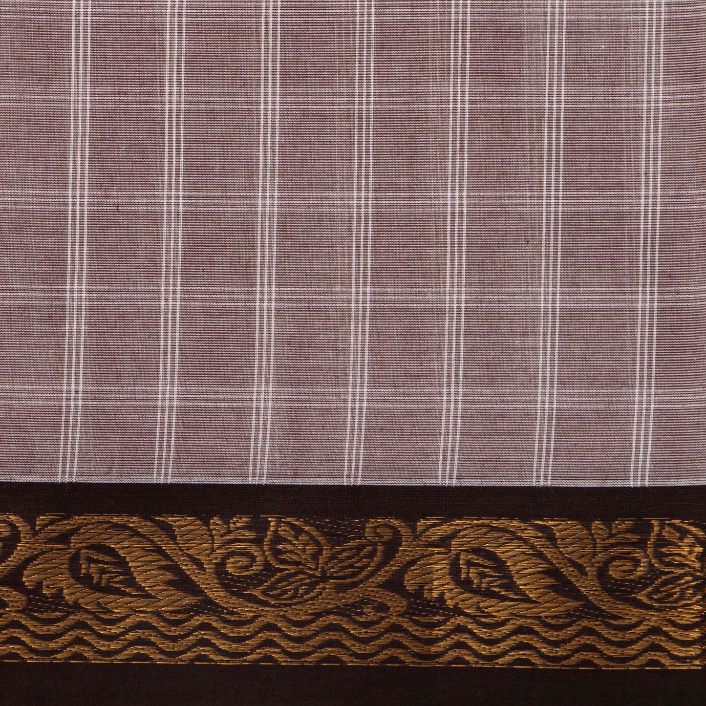 Beige And Brown Checked Kanchi Cotton Saree For Office Wear PV M KC 351