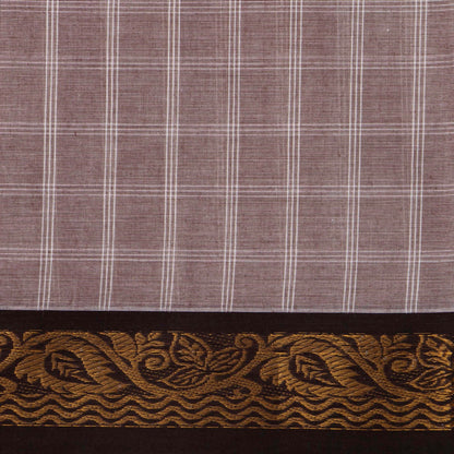 Beige And Brown Checked Kanchi Cotton Saree For Office Wear PV M KC 351