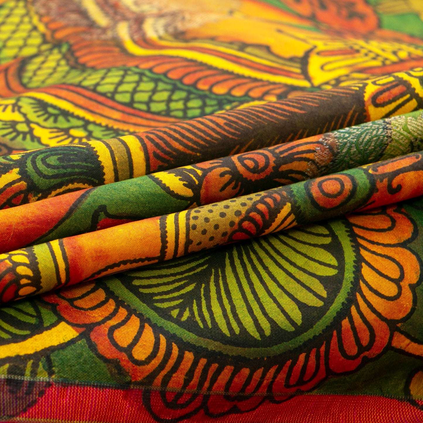 Krishna And Radha In Rasa Leela Themed Handpainted Kalamkari Kanchipuram Silk Saree For Festive Wear PV KAI KGS 104