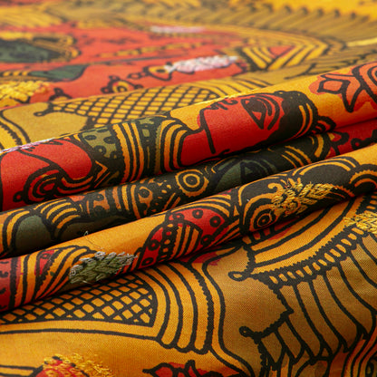 Lord Krishna's Triumph Themed Handpainted Kalamkari Kanchipuram Silk Saree For Festive Wear PV KAI KGS 102
