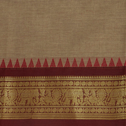 Beige And Maroon Kanchi Cotton Saree For Festive Wear PV MM KC 360