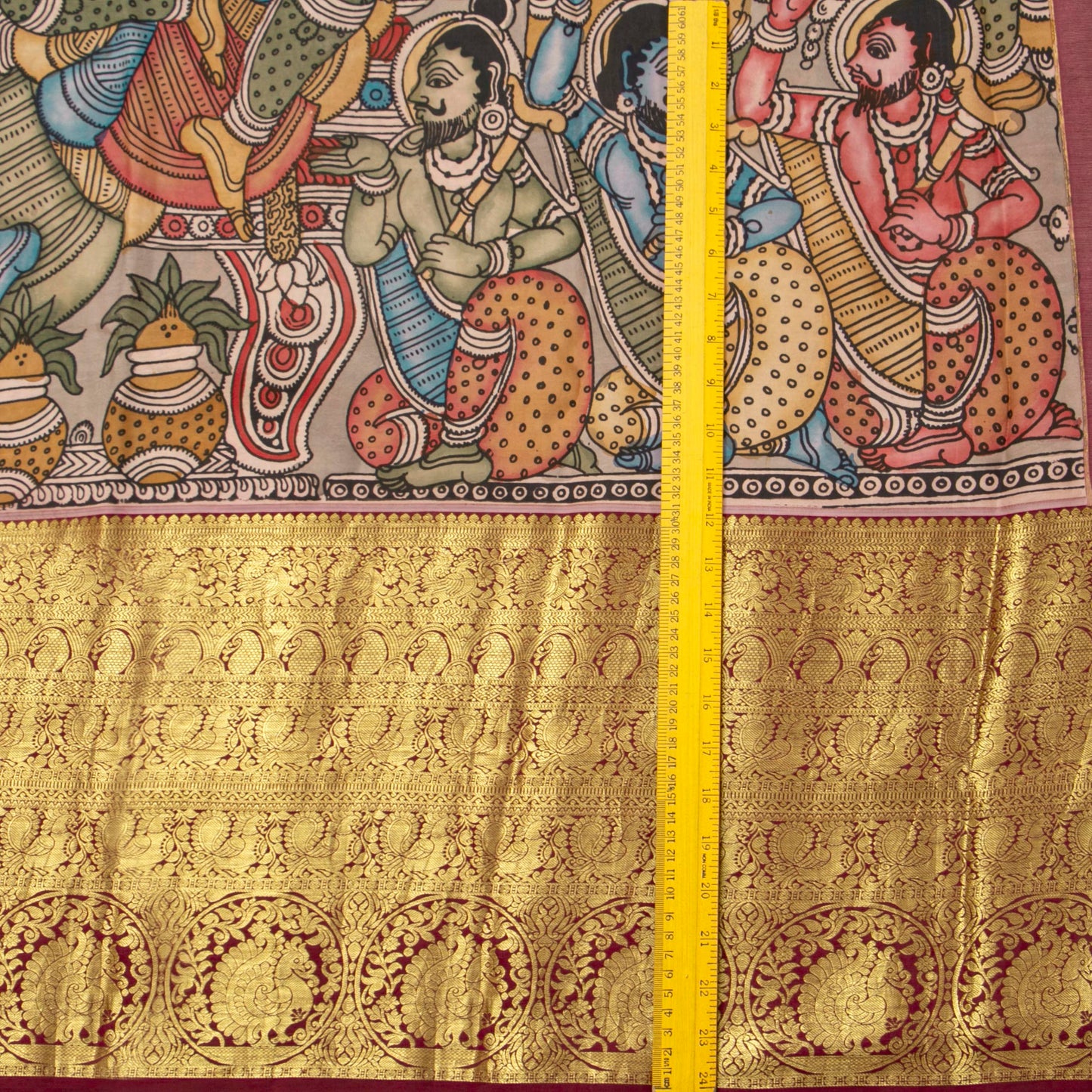 Ram Darbar Themed Handpainted Kalamkari Kanchipuram Silk Saree PV KAI KK 101