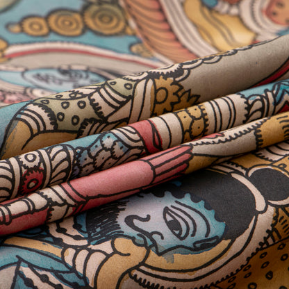 Ram Darbar Themed Handpainted Kalamkari Kanchipuram Silk Saree PV KAI KK 101