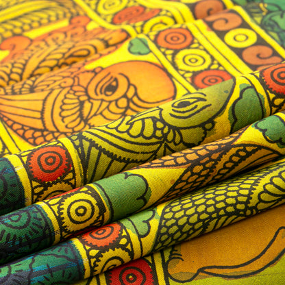 Royal Wedding Themed Handpainted Kalamkari Kanchipuram Silk Saree With Ikkat Pallu For Festive Wear PV KAI IKS 102