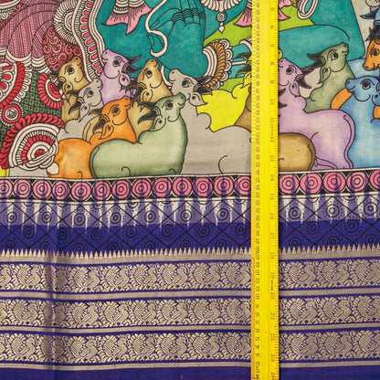 Maha Vishnu Themed Handpainted Kalamkari Kanchipuram Silk Saree For Festive Wear PV KAI IKS 104