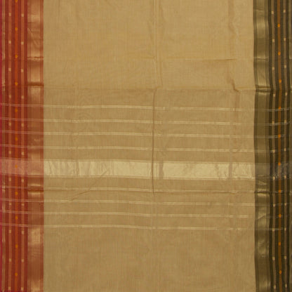 Beige, Olive And Rust Kanchi Cotton Saree With Ganga Jamuna Border For Office Wear PV MM KC 349