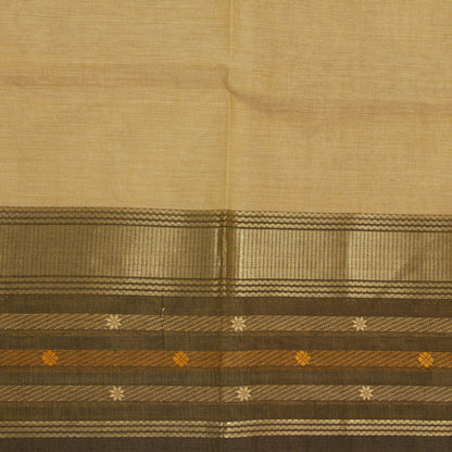 Beige, Olive And Rust Kanchi Cotton Saree With Ganga Jamuna Border For Office Wear PV MM KC 349