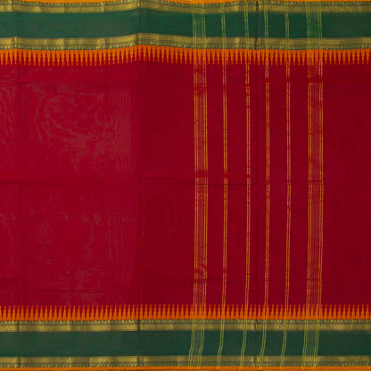 Red And Green Kanchi Cotton Saree With A Temple Border For Festive Wear PV MM KC 338