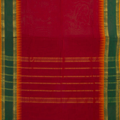 Red And Green Kanchi Cotton Saree With A Temple Border For Festive Wear PV MM KC 338