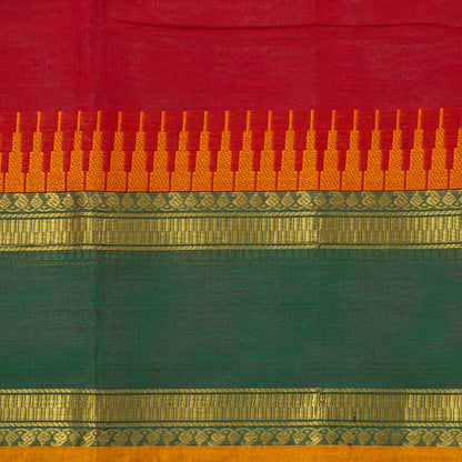 Red And Green Kanchi Cotton Saree With A Temple Border For Festive Wear PV MM KC 338