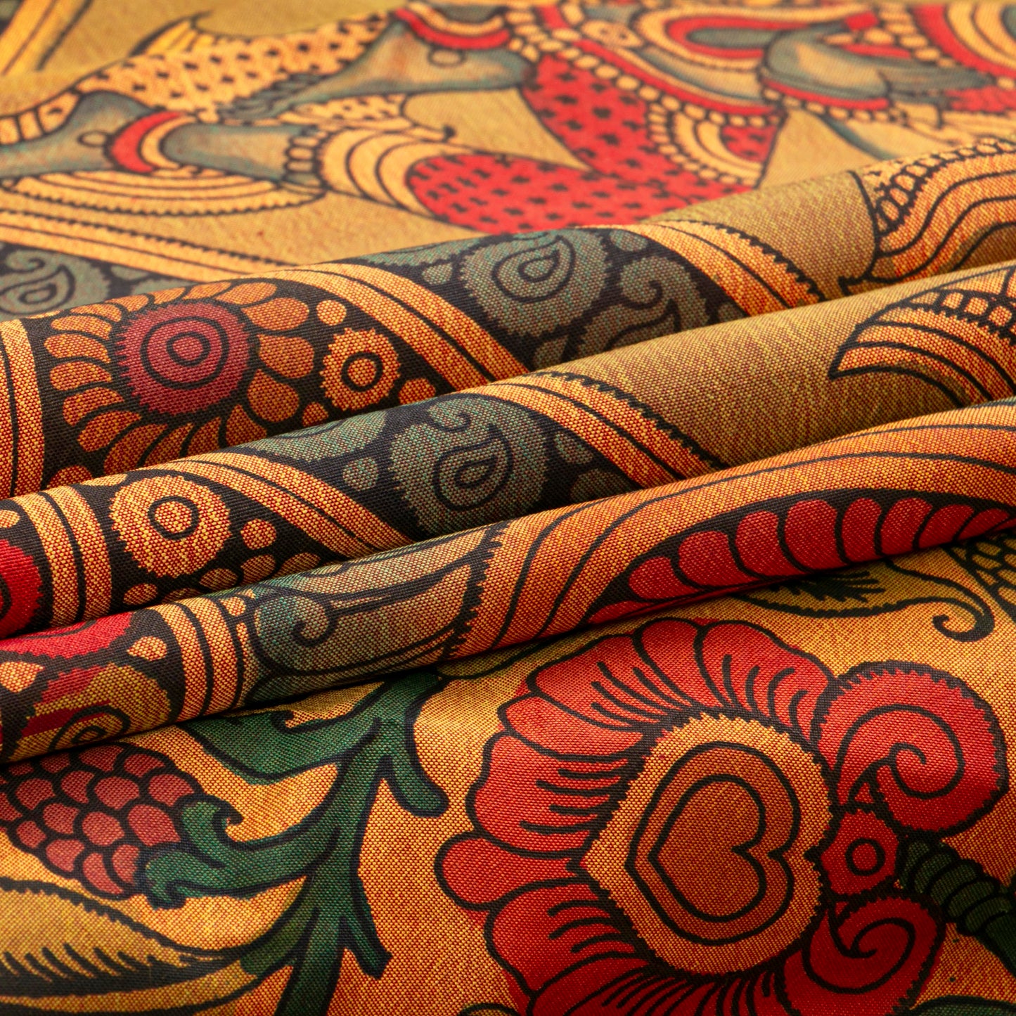 Radha And Krishna Themed Handpainted Kalamkari Kanchipuram Silk Saree For Festive Wear PV KAI IKS 103
