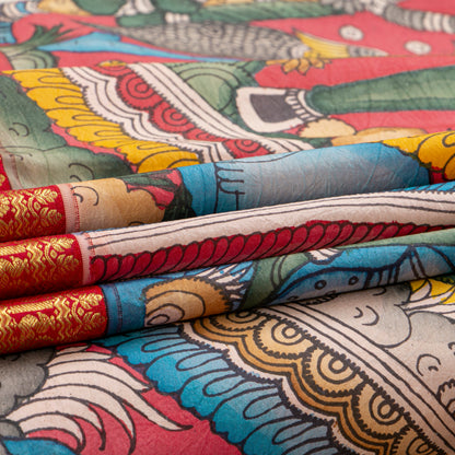 Tree Of Life Themed Handpainted Kalamkari Kanchipuram Silk Saree For Festive Wear PV SRK KK 111