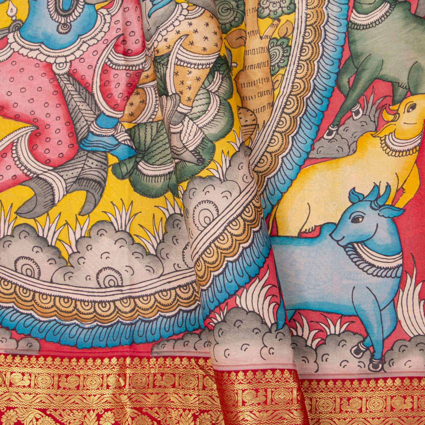 Tree Of Life Themed Handpainted Kalamkari Kanchipuram Silk Saree For Festive Wear PV SRK KK 111