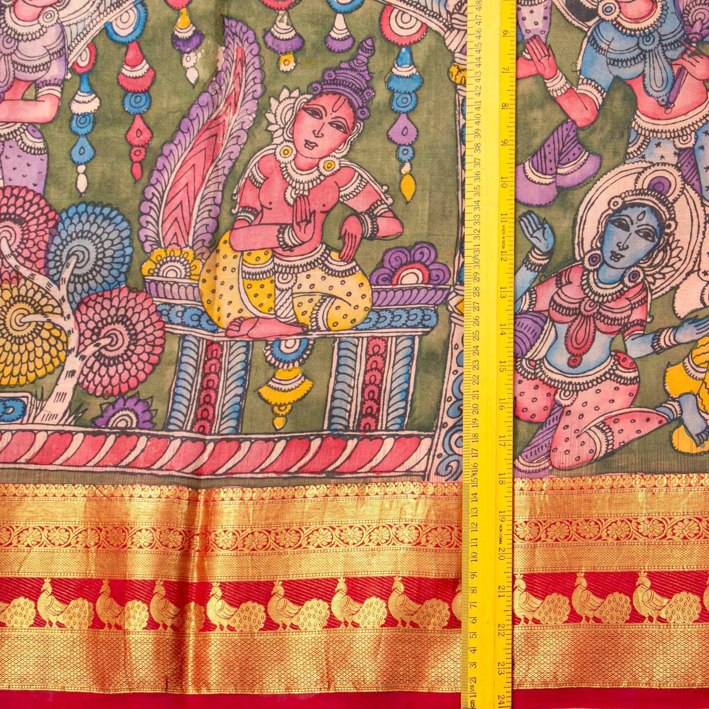 Ajantha Sculpture Themed Handpainted Kalamkari Kanchipuram Silk Saree For Office Wear PV SRK KK 113