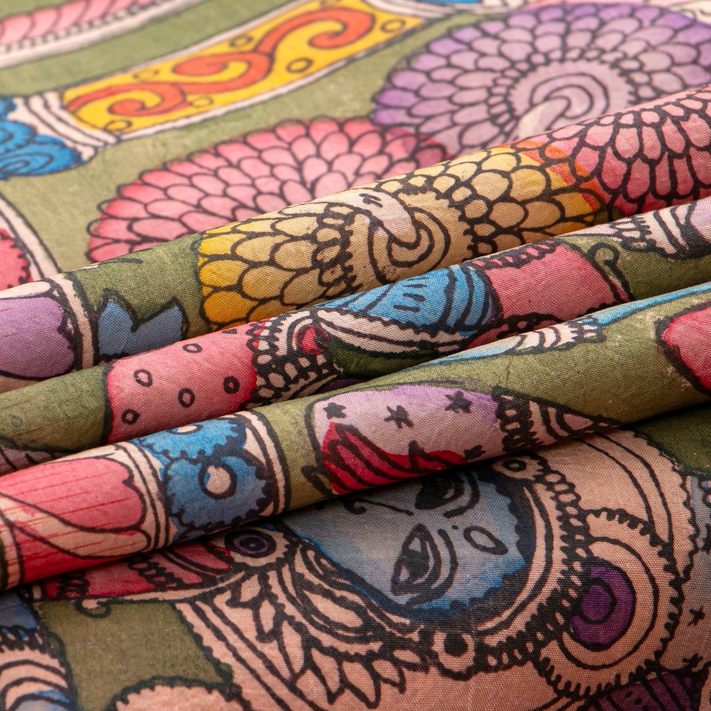 Ajantha Sculpture Themed Handpainted Kalamkari Kanchipuram Silk Saree For Office Wear PV SRK KK 113