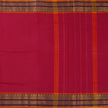 Scarlet Red And Mauve Kanchi Cotton Saree With Zari For Festive Wear PV MM KC 380 - Cotton Saree - Panjavarnam PV MM KC 380
