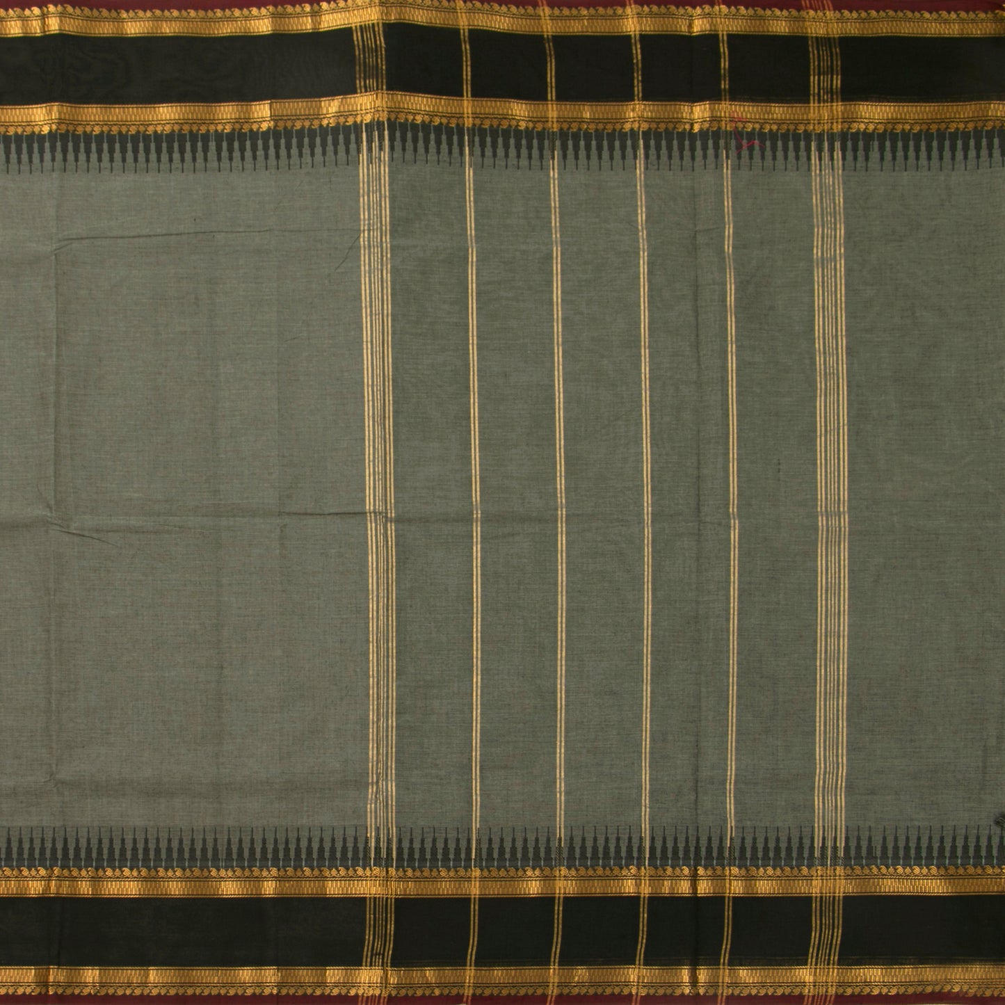 Dark Green And Black Kanchi Cotton Saree With Zari Border For Festive Wear PV MM KC 353