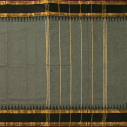 Dark Green And Black Kanchi Cotton Saree With Zari Border For Festive Wear PV MM KC 353