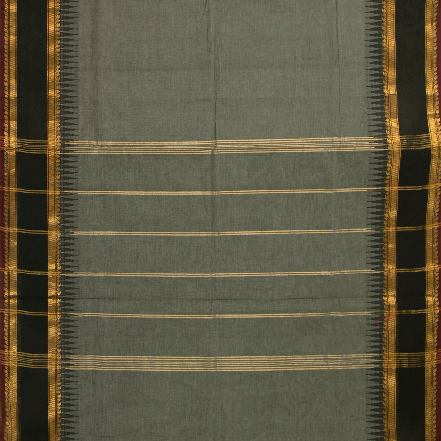 Dark Green And Black Kanchi Cotton Saree With Zari Border For Festive Wear PV MM KC 353