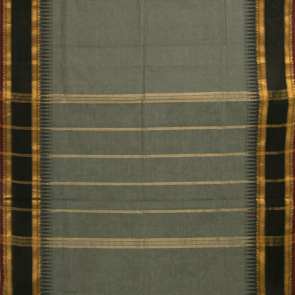 Dark Green And Black Kanchi Cotton Saree With Zari Border For Festive Wear PV MM KC 353