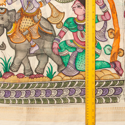 Off White Handpainted Kalamkari Mangalgiri Silk Saree For Office Wear PK MS 84