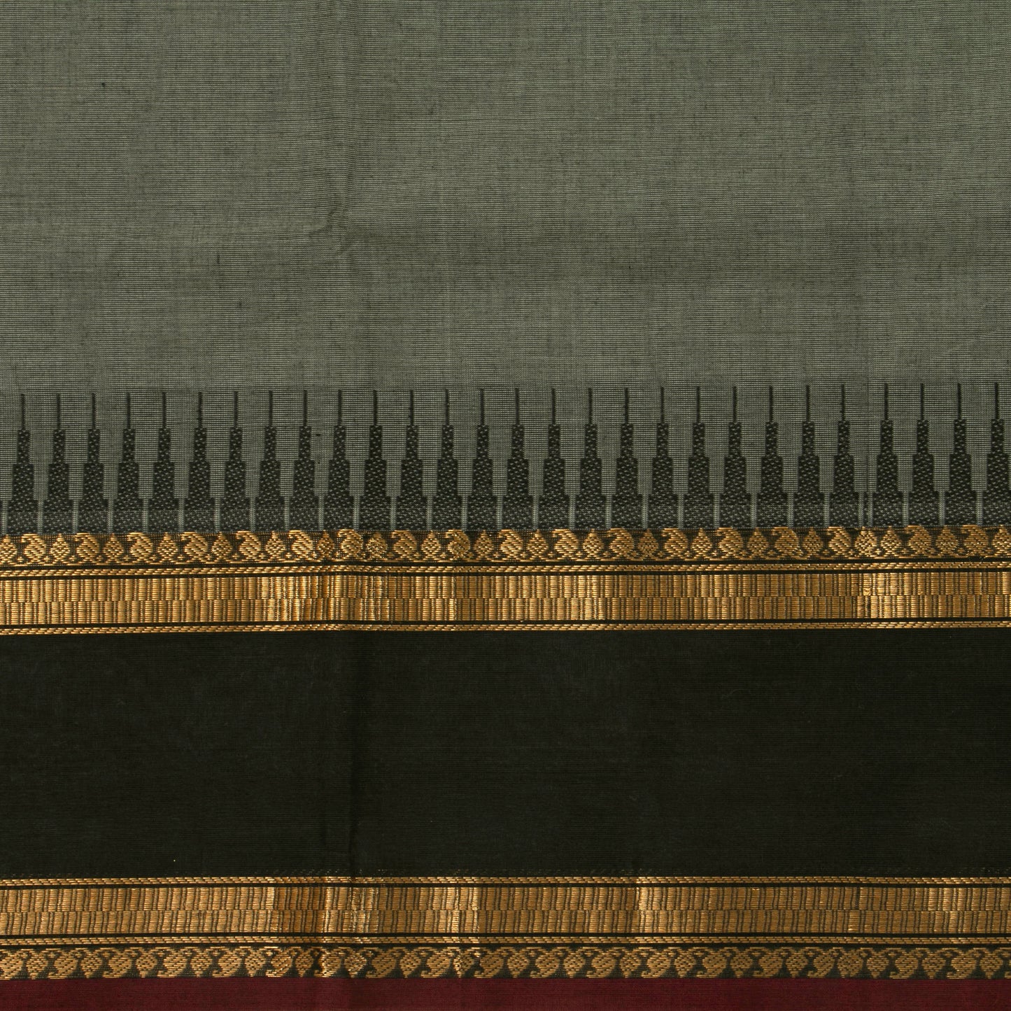 Dark Green And Black Kanchi Cotton Saree With Zari Border For Festive Wear PV MM KC 353