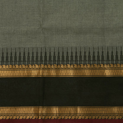 Dark Green And Black Kanchi Cotton Saree With Zari Border For Festive Wear PV MM KC 353