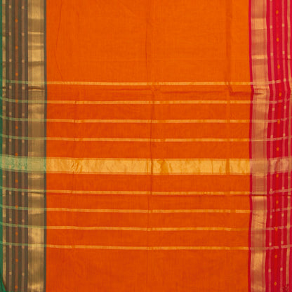 Orange And Olive Green Kanchi Cotton Saree With Ganga Jamuna Border For Festive Wear PV MM KC 346