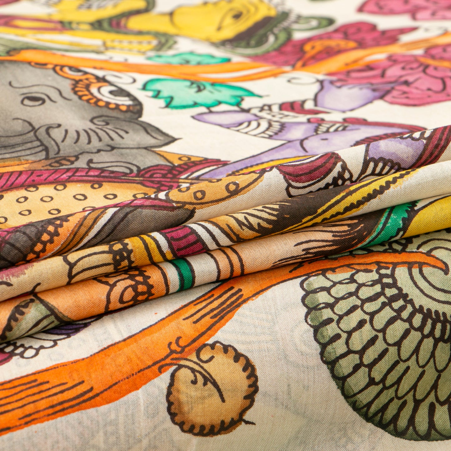 Off White Handpainted Kalamkari Mangalgiri Silk Saree For Office Wear PK MS 84