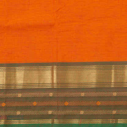 Orange And Olive Green Kanchi Cotton Saree With Ganga Jamuna Border For Festive Wear PV MM KC 346