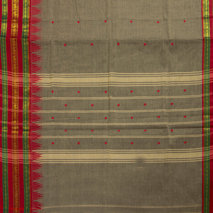 Beige And Red Kanchi Cotton Saree PV MM KC 195