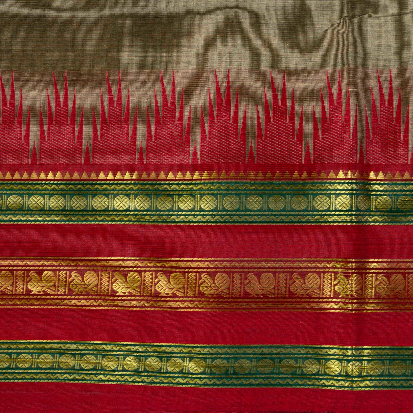 Beige And Red Kanchi Cotton Saree PV MM KC 195