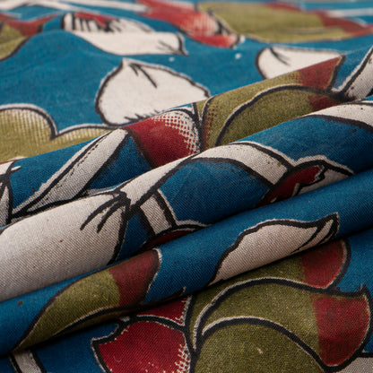 Blue Handpainted Kalamkari Mangalgiri Silk Saree For Office Wear PV MG 115