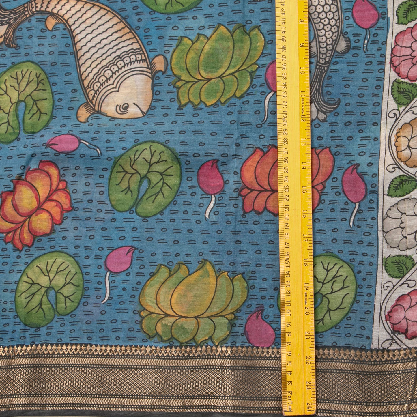 Blue Handpainted Kalamkari Mangalgiri Silk Saree PV KMS SRK 102