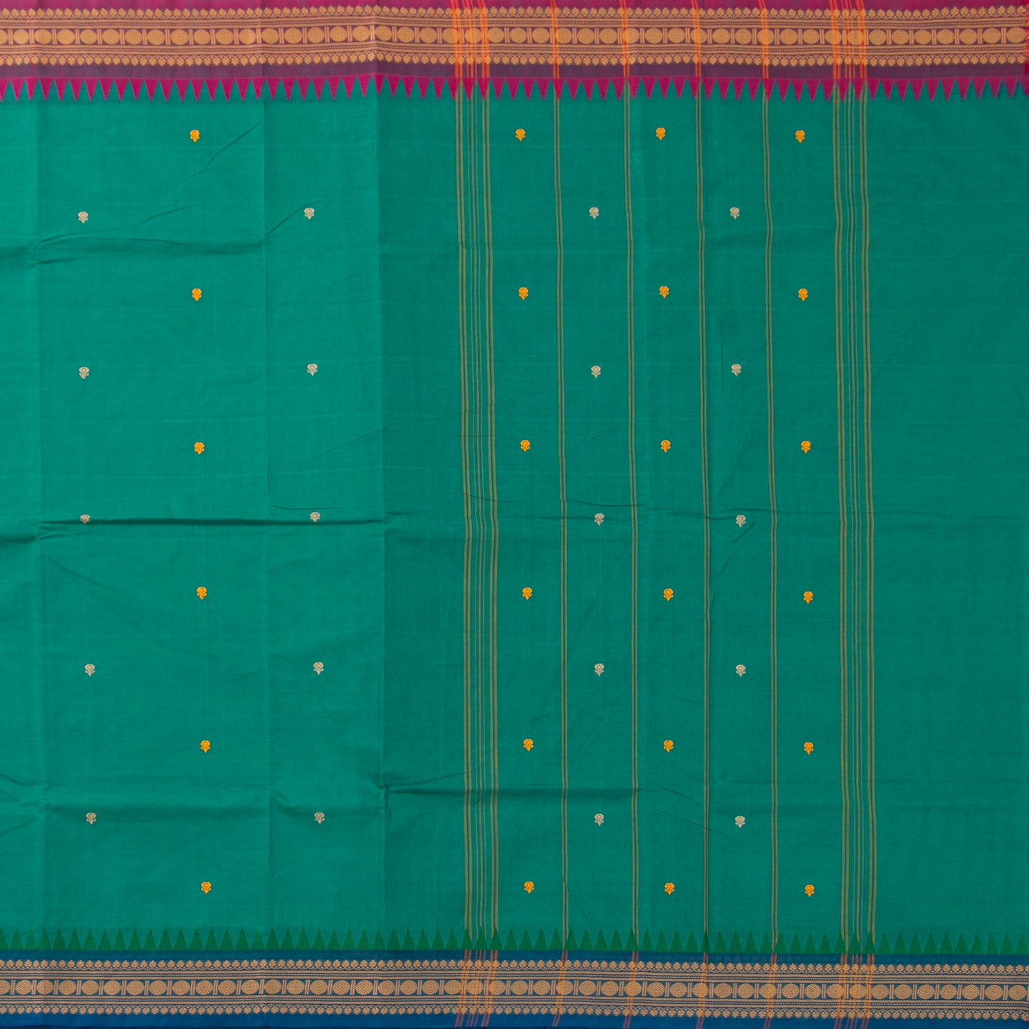 Green Kanchi Cotton Saree Ganga Jamuna Border PV MM KC 171