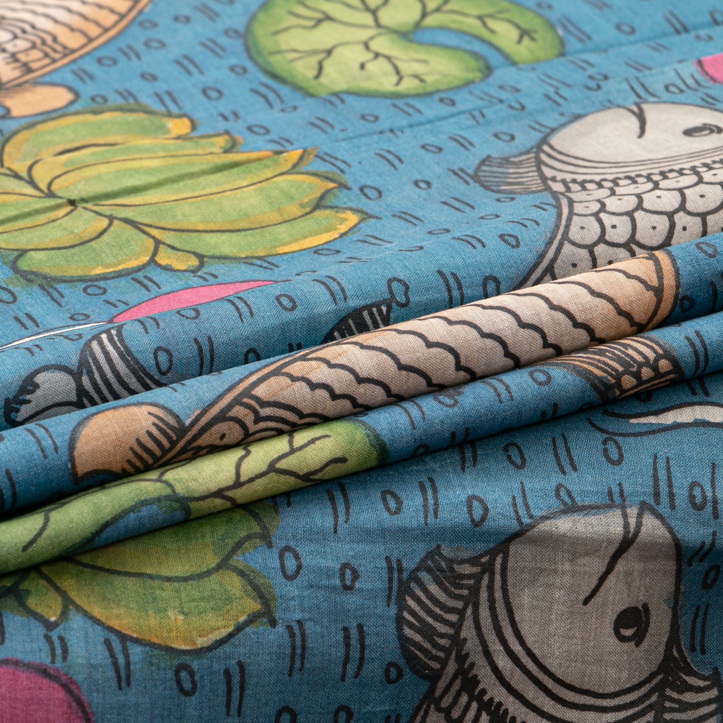 Blue Handpainted Kalamkari Mangalgiri Silk Saree PV KMS SRK 102
