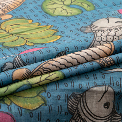 Blue Handpainted Kalamkari Mangalgiri Silk Saree PV KMS SRK 102