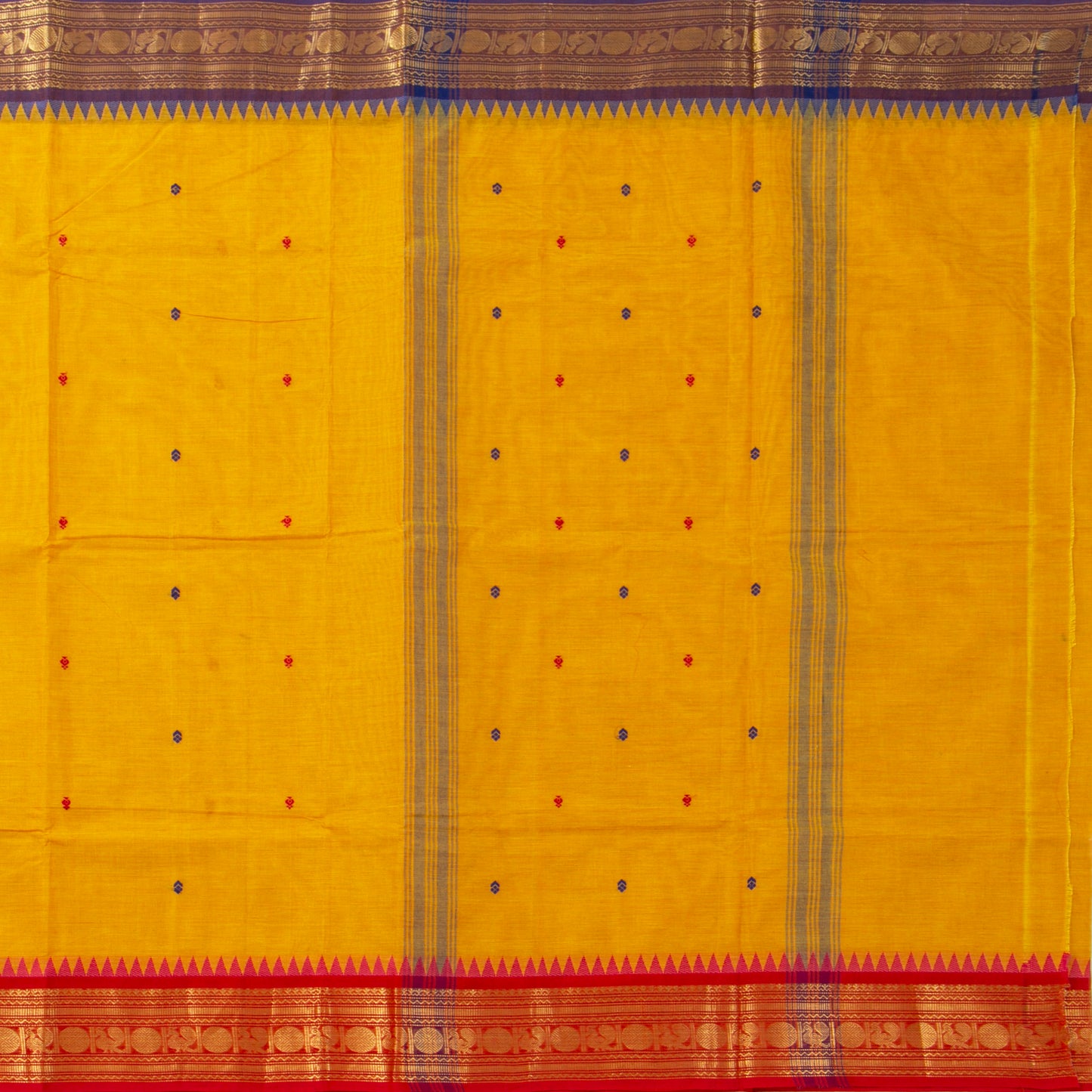 Yellow Kanchi Cotton Saree Ganga Jamuna Border PV MM KC 175