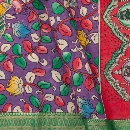 Dasavatharam Themed Purple And Green Handpainted Kalamkari Mangalgiri Silk Saree For Office Wear PV KMS SRK 108